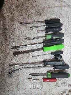 12pc Lot Snap On Screwdriver set Ratcheting Radiator Pick Carbon Scraper Pry Bar