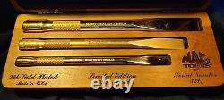 Mac Tools 24Kt Gold Plated 3 Piece Chisel Set Size 6, 7, 8 NEW In Oak Box