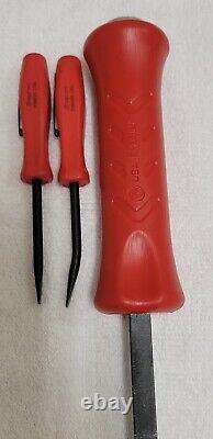 Snap-on 2pc RED 5 Length Straight & Bent Mini Pocket Prybar Set 12Striking Bar
