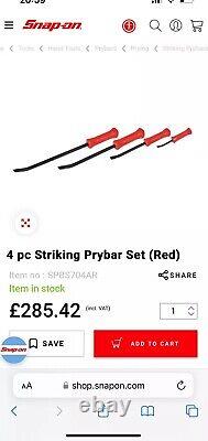 Snap on 4pce Striking Prybar Set Latest Type Free Tracked Post Rrp £285