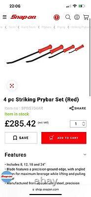 Snap on 4pce Striking Prybar Set Latest Type Free Tracked Postage RRP £285